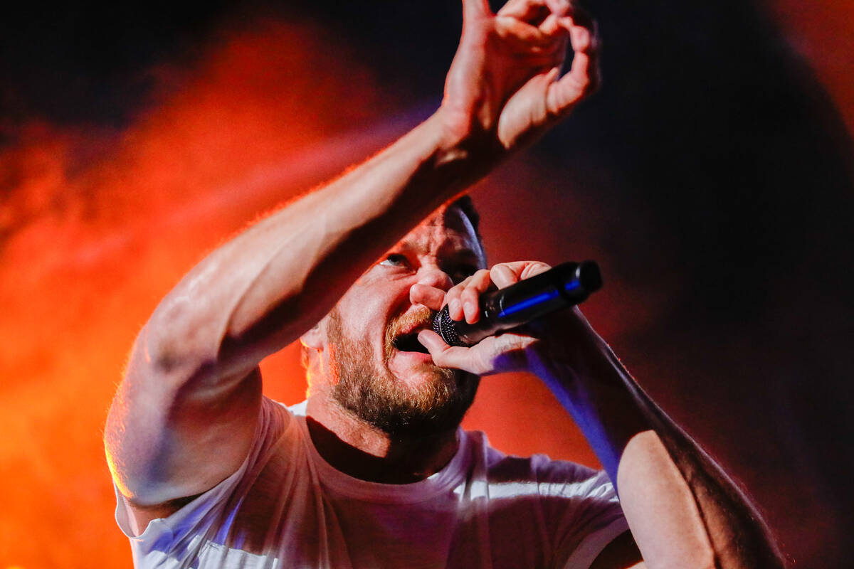 Dan Reynolds, lead singer of Imagine Dragons, performs at the 2023 SEMA Fest on Saturday, Nov. ...