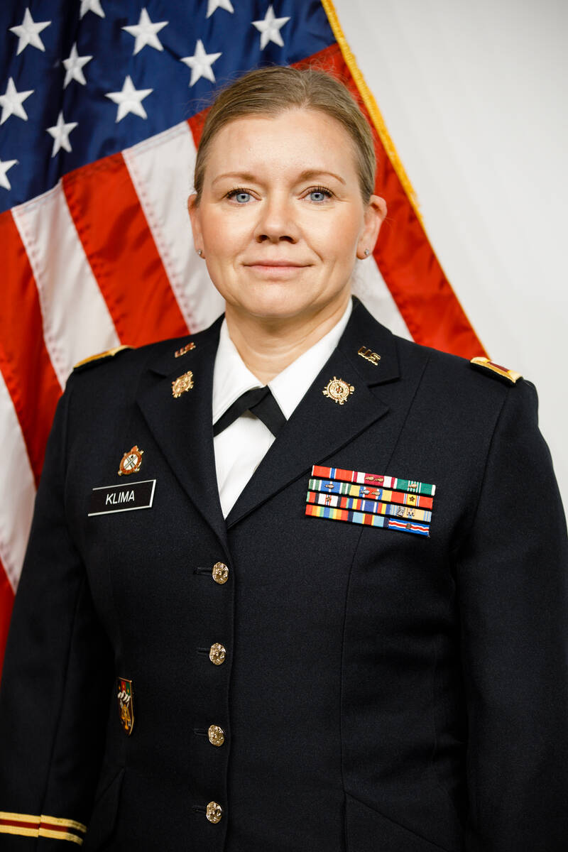 U.S. Army Col. Amy Klima poses for a portrait at the Las Vegas Readiness Center, Jan. 25, 2023. ...