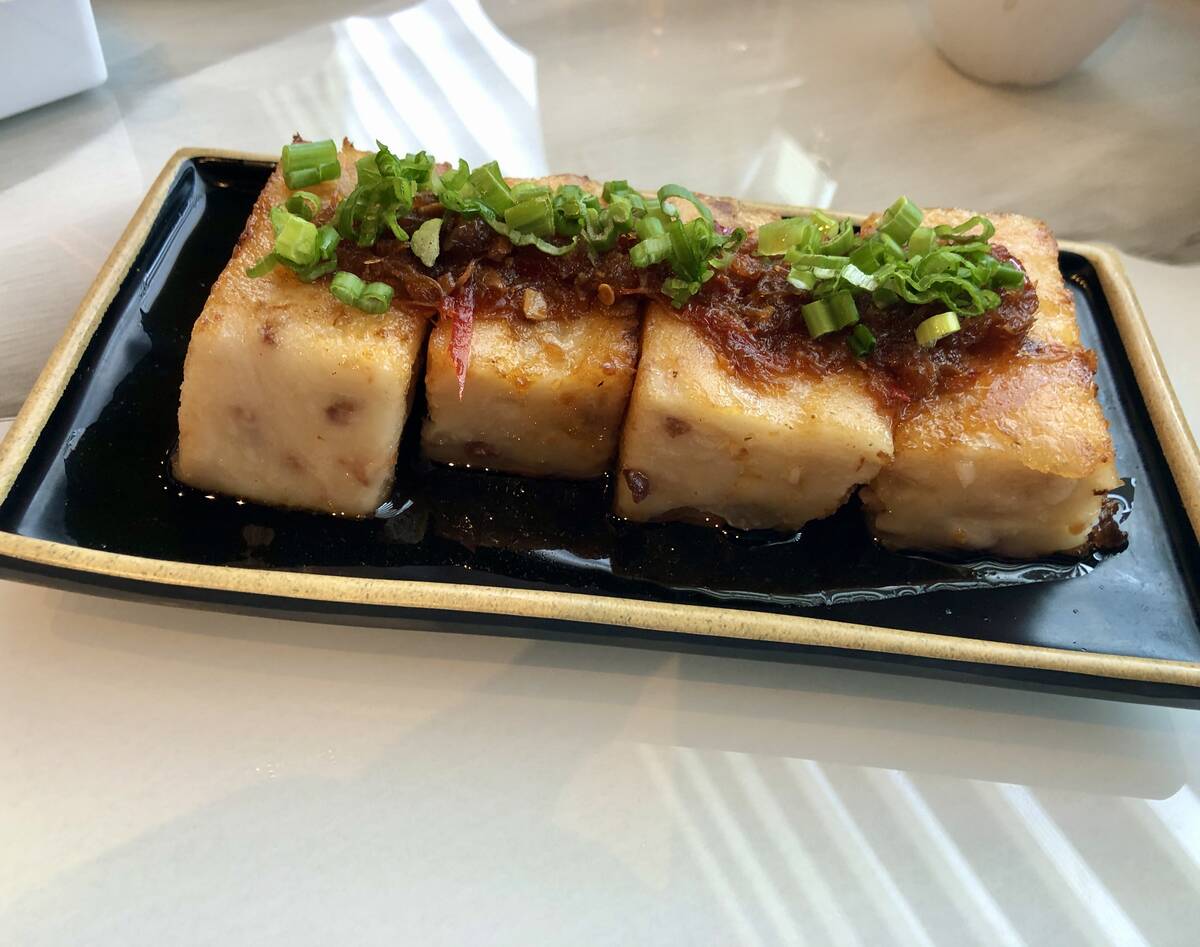 Radish cake with XO sauce, a signature dish at the Koi Palace and Palette Tea restaurants in th ...