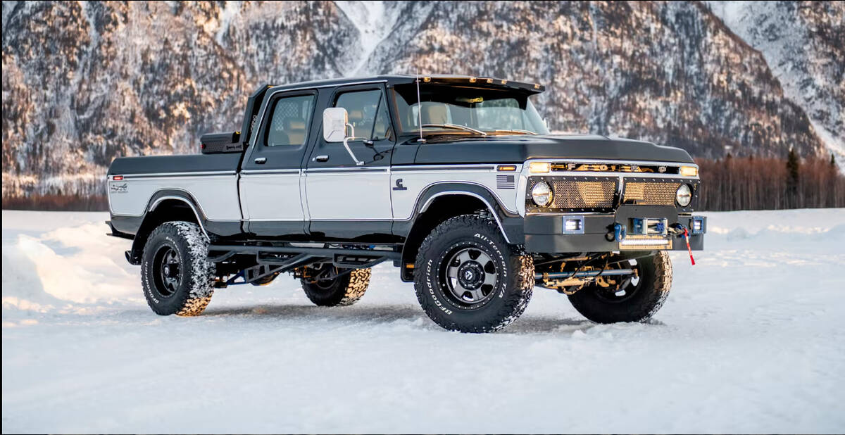 A 1975 Ford F250 custom pickup built by U.S. Army veteran Chris and his wife, Jen, will cross t ...