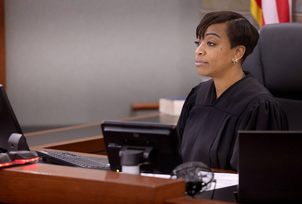 Clark County District Court Judge Tierra Jones presides in court during the scheduled sentencin ...