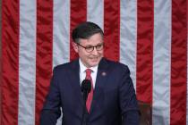 Newly elected House Speaker Mike Johnson speaks after his election at the U.S. Capitol in Washi ...