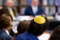 FILE - Samuel Winkler wears a Hillel kippah during a visit by Education Secretary Miguel Cardon ...