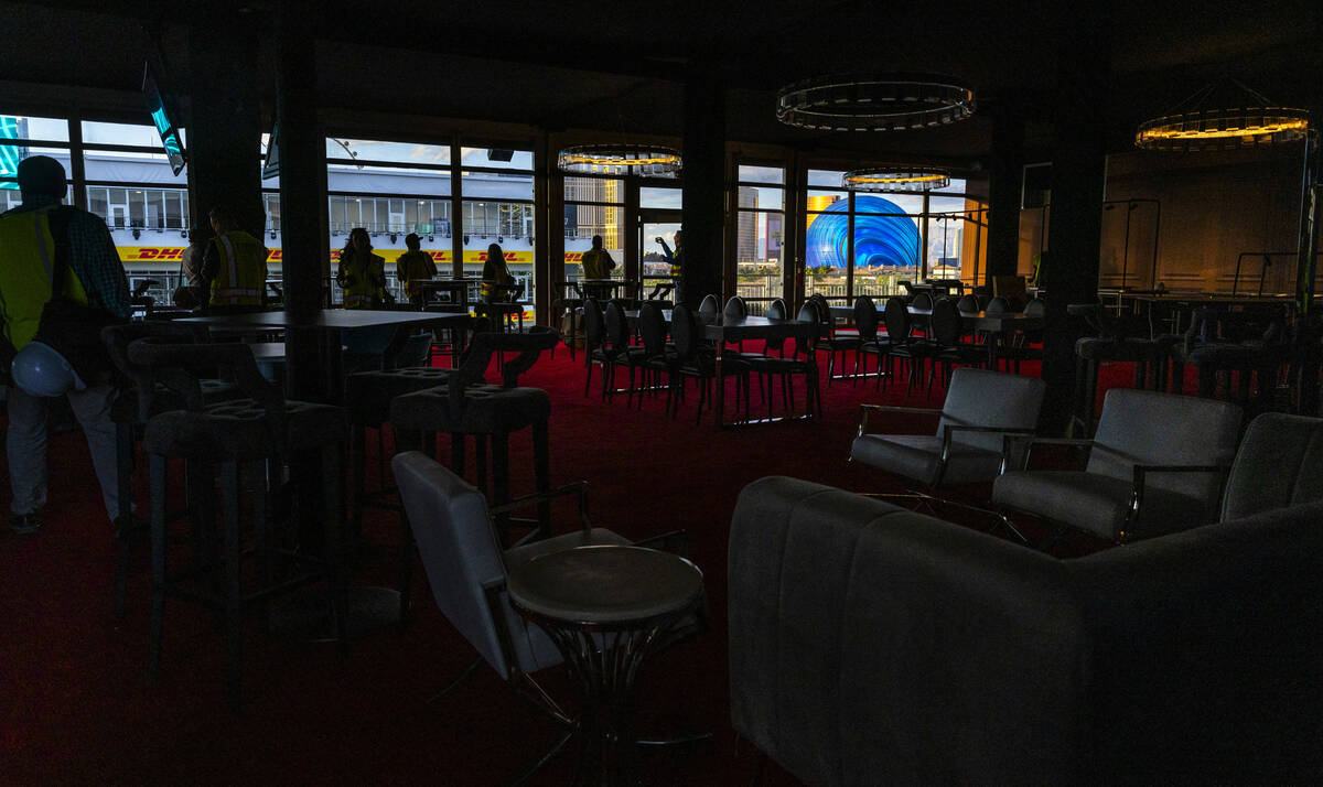 The Sky Box offers great views of the track adjacent to the Formula One Las Vegas Grand Prix pi ...