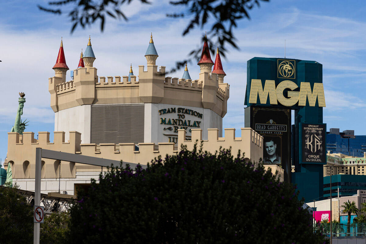 New York New York, left, Excalibur hotel and casino and MGM Grand are seen on Thursday, Sept. 1 ...