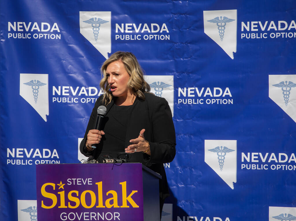 State Senate Majority Leader Nicole Cannizzaro, D-Las Vegas, speaks at a press conference on Th ...