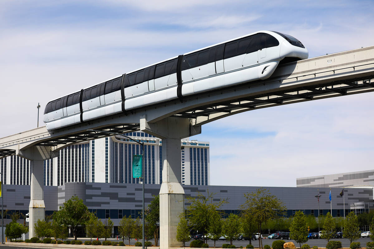 The Las Vegas Monorail near Paradise road on the route to the Las Vegas Convention Center Stati ...