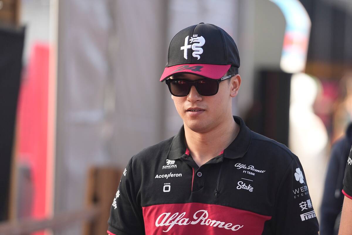 Alfa Romeo driver Guanyu Zhou of China arrives ahead of a practice session for the Formula One ...