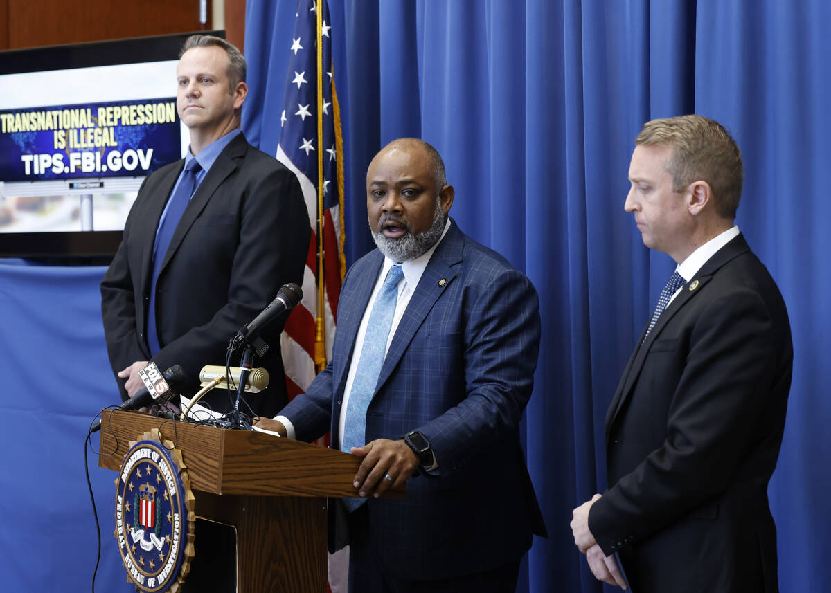 U.S. Attorney for District of Nevada Jason Frierson, speaks during a press conference as Adam ...