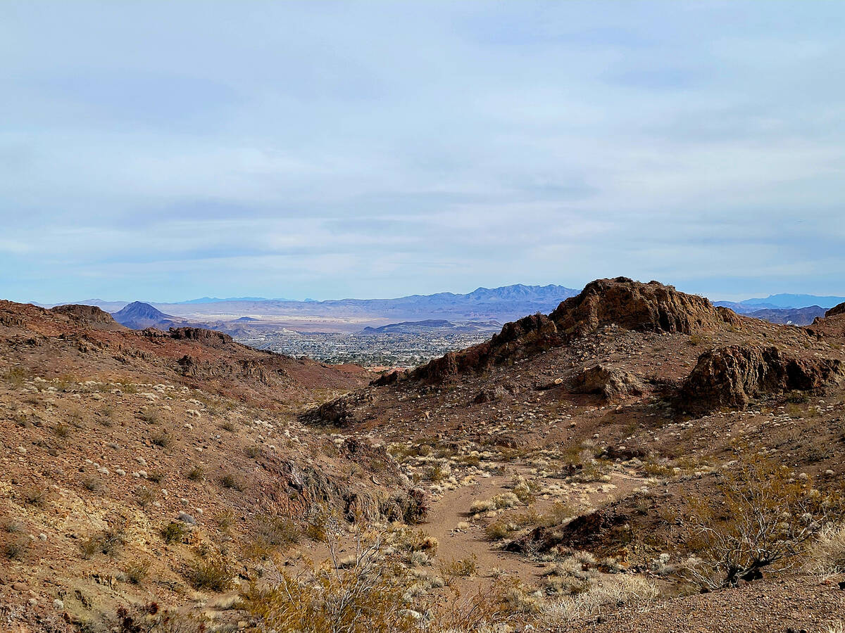 Looking back at a view of Henderson neighborhoods from near the start of the McCullough Hills T ...