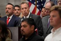U.S. Congressman Andy Ogles, R-Tenn., center, makes remarks during a news conference of the Ten ...