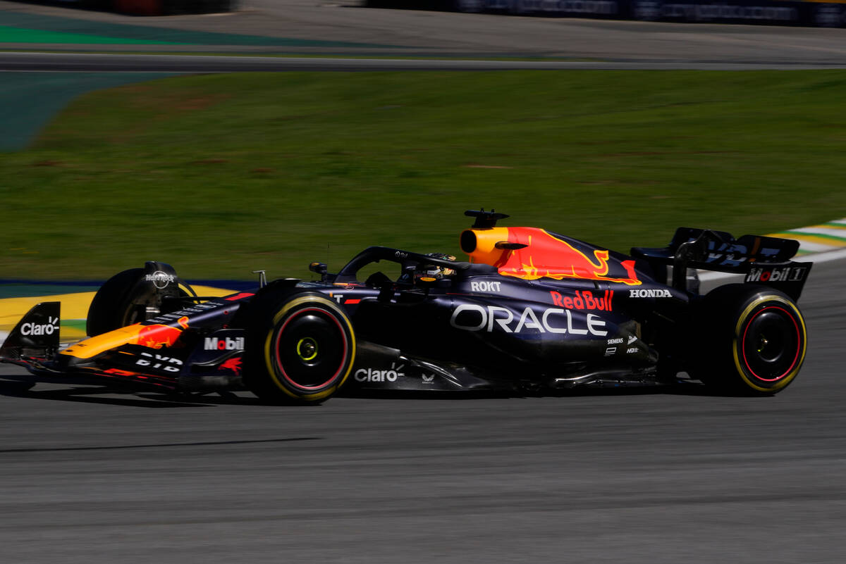 Red Bull driver Max Verstappen of the Netherlands steers his car during the Brazilian Formula O ...
