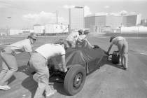 Crews prepare for the first Caesars Palace Grand Prix in October 1981. (Las Vegas Review-Journal)