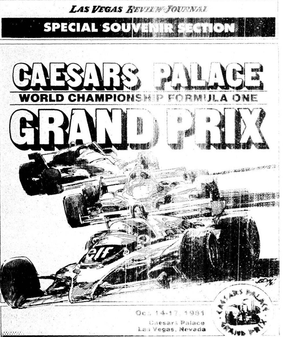 Caesars Palace Grand Prix souvenir section cover in the Las Vegas Review-Journal from Oct. 16, ...