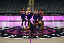 The NBA G League Ignite’s dance crew poses with Bluff, Ignite’s new mascot, at th ...