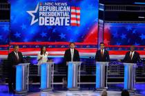 Republican presidential candidates, from left, former New Jersey Gov. Chris Christie, former U. ...