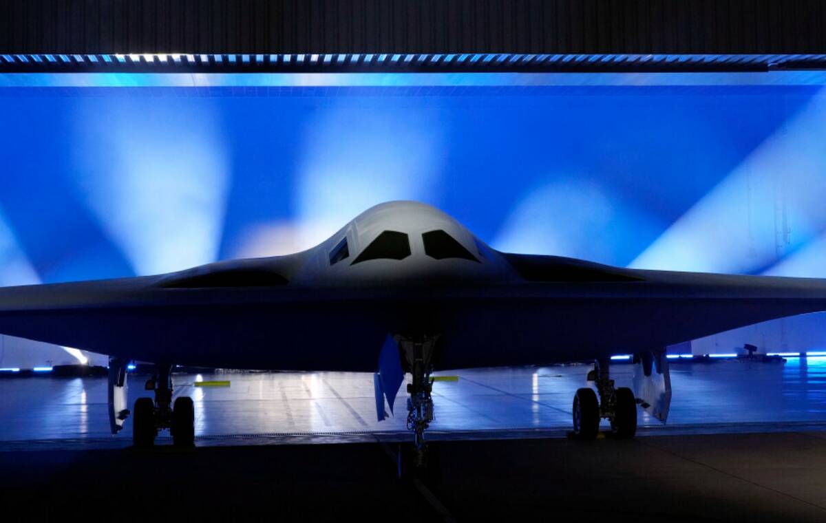 The B-21 Raider stealth bomber is unveiled at Northrop Grumman, Dec. 2, 2022, in Palmdale, Cali ...