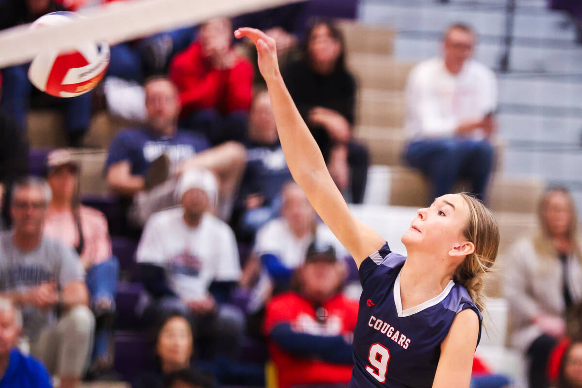 Coronado’s Rachel Purser (9) spikes the ball during the class 5A girls volleyball state ...