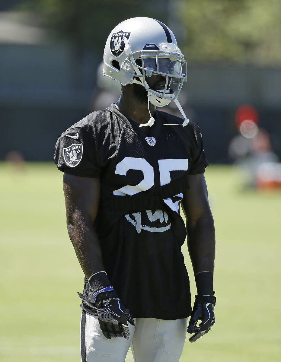 Oakland Raiders cornerback D.J. Hayden during practice at the NFL football team's training camp ...