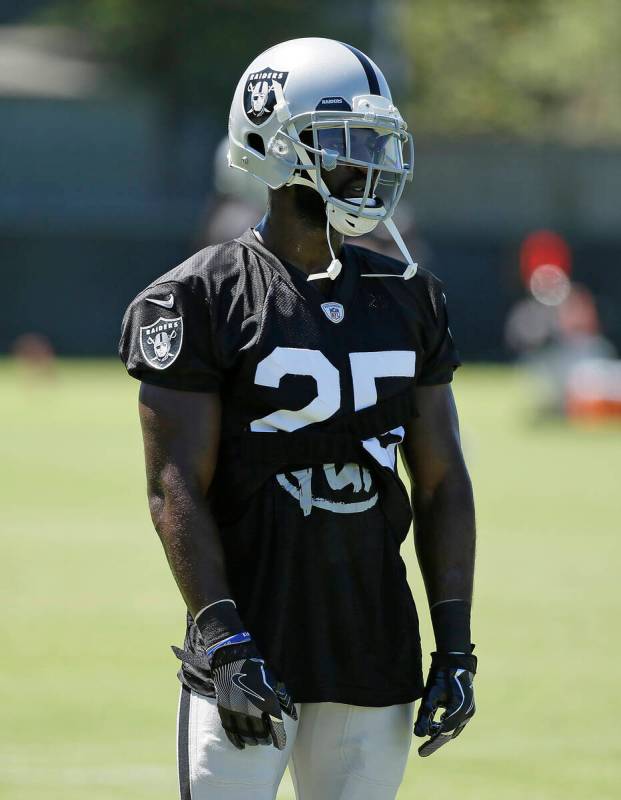 Oakland Raiders cornerback D.J. Hayden during practice at the NFL football team's training camp ...