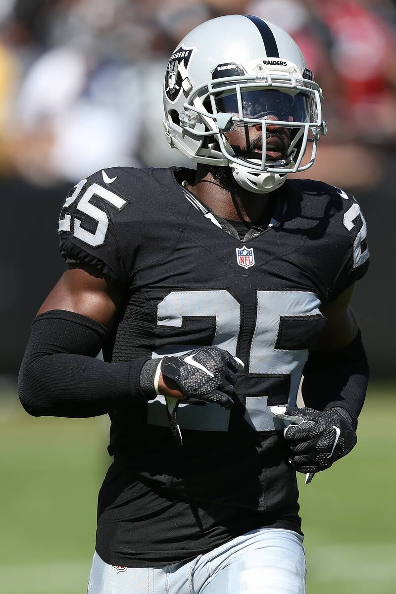 Oakland Raiders cornerback DJ Hayden (25) in action against the Atlanta Falcons during an NFL f ...
