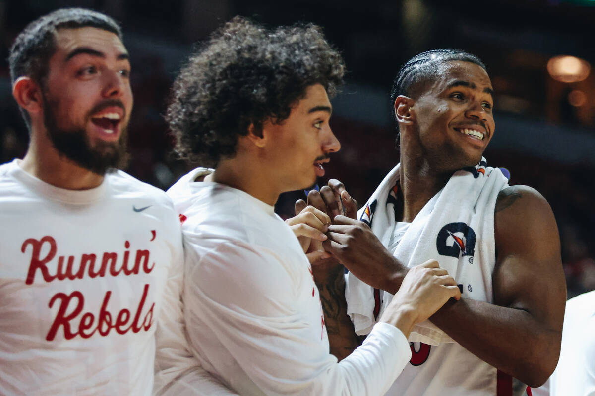 UNLV players get excited during a game against Stetson at Thomas & Mack Center on Saturday, ...