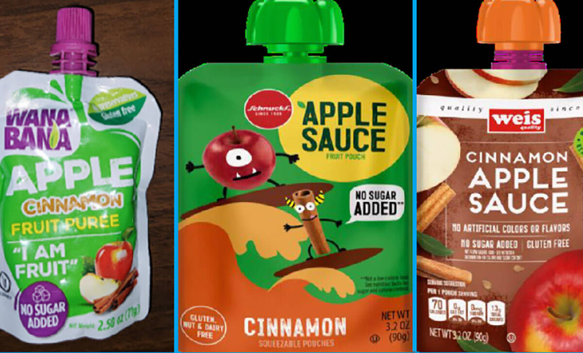 Three brands of apple fruit pouches that consumers are being advised not to consume because of ...