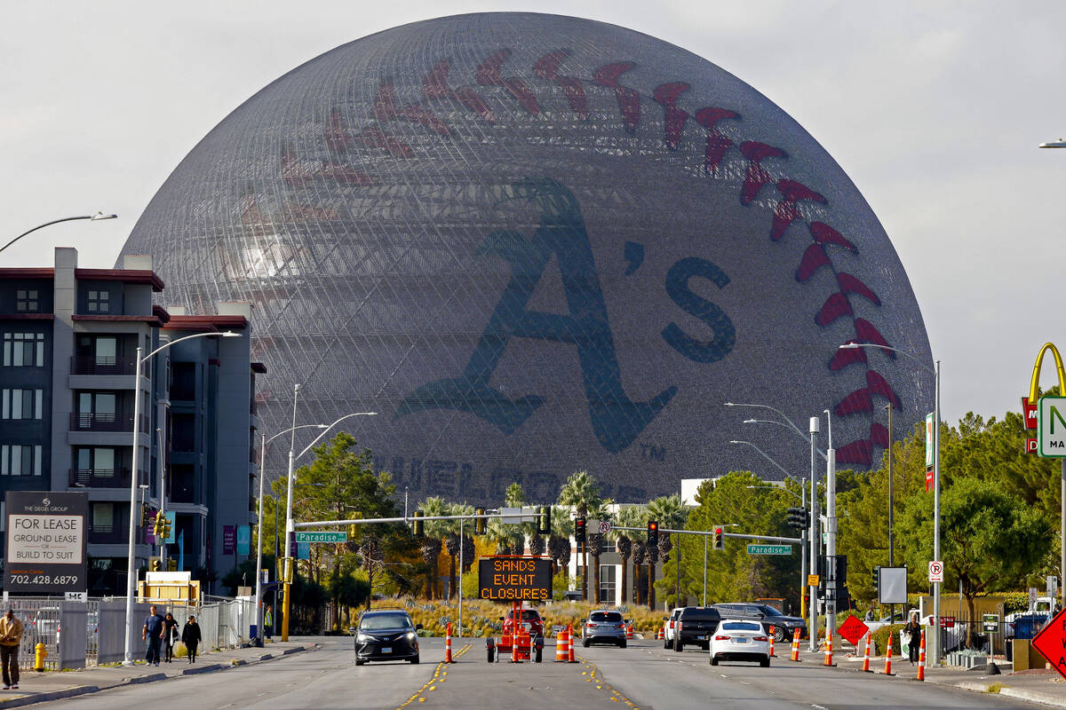 The MSG Sphere displays A's message after MLB owners approved the relocation of the Oakland Ath ...