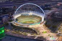 A canceptual rendering of what the Oakland Athletics Las Vegas ballpark could look like. The $1 ...