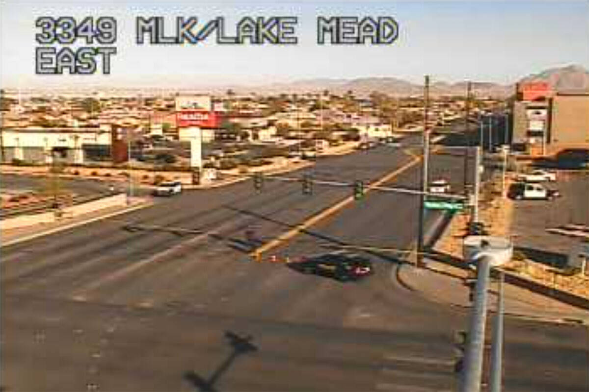 Traffic camera showing a road closure at Lake Mead and Martin Luther King boulevards. (Nevada D ...