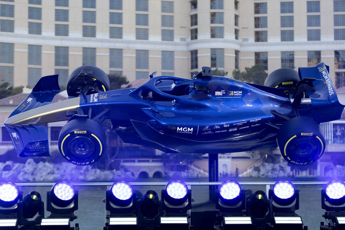 A Formula One model car is on display at the Bellagio Fountain Club ahead of the inaugural Form ...