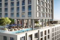 This artist's rendering shows the pool at the luxury high-rise Cello Tower at Symphony Park in ...