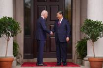President Joe Biden greets China's President President Xi Jinping at the Filoli Estate in Woods ...