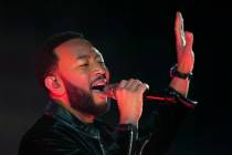 John Legend performs during an opening ceremony for the Formula One Las Vegas Grand Prix auto r ...