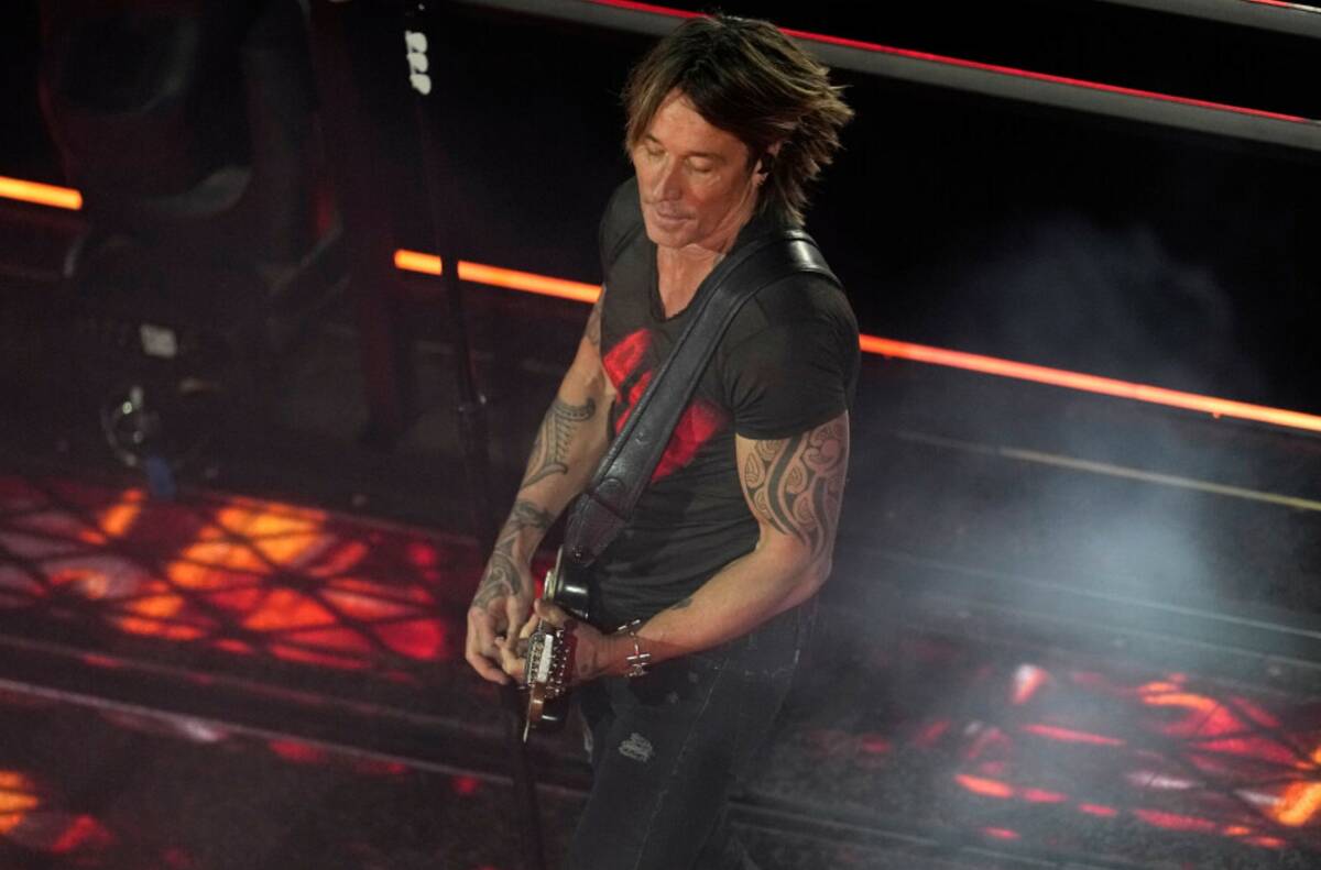 Keith Urban performs during an opening ceremony for the Formula One Las Vegas Grand Prix auto r ...