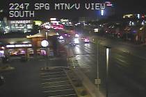 Northbound traffic is stopped on Valley View Boulevard at Spring Mountain Road for a police inv ...