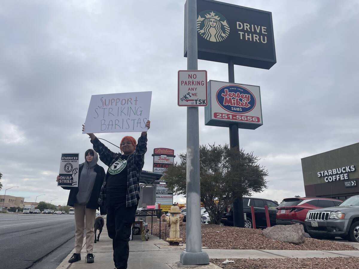 Starbucks workers at the 1772 S. Rainbow Blvd. location near Oakey Boulevard walk off the job o ...
