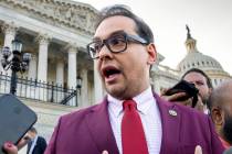 FILE - Rep. George Santos, R-N.Y., speaks to reporters outside the Capitol, in Washington, May ...