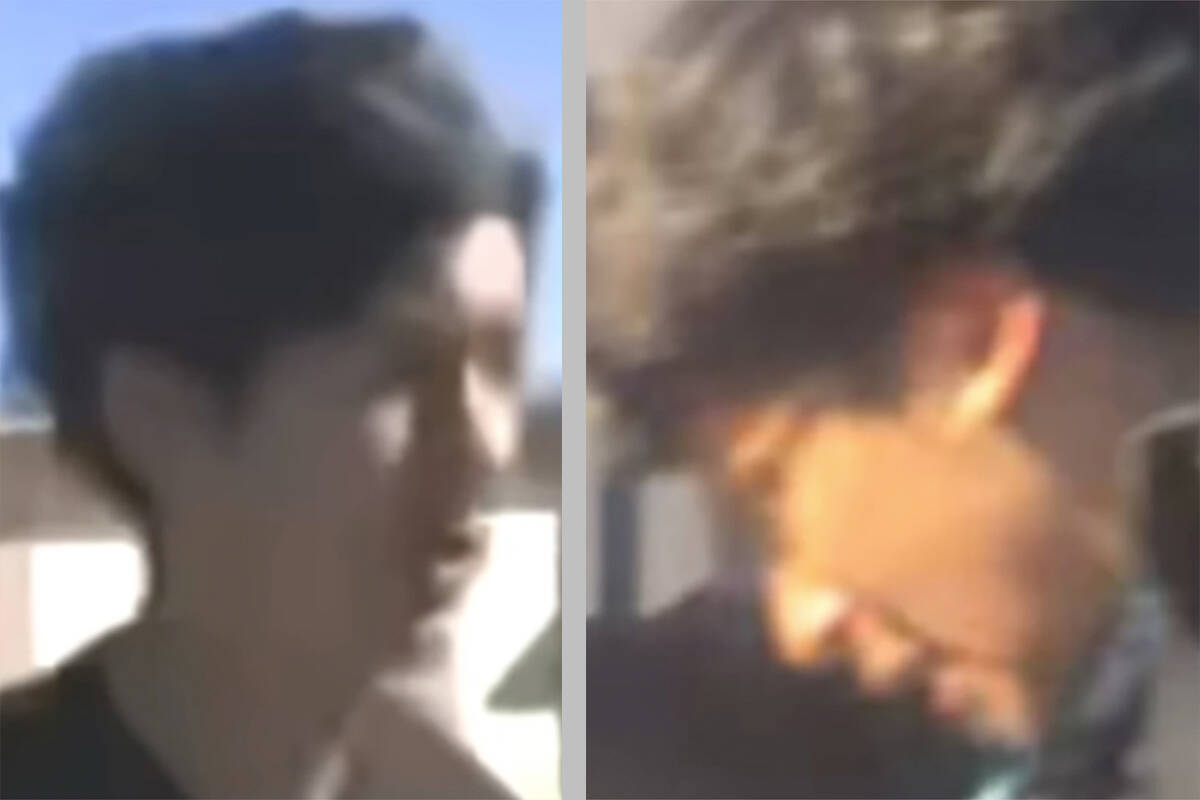 Still photos taken from video of two teens that police believe are suspects in the Nov. 1, 2023 ...