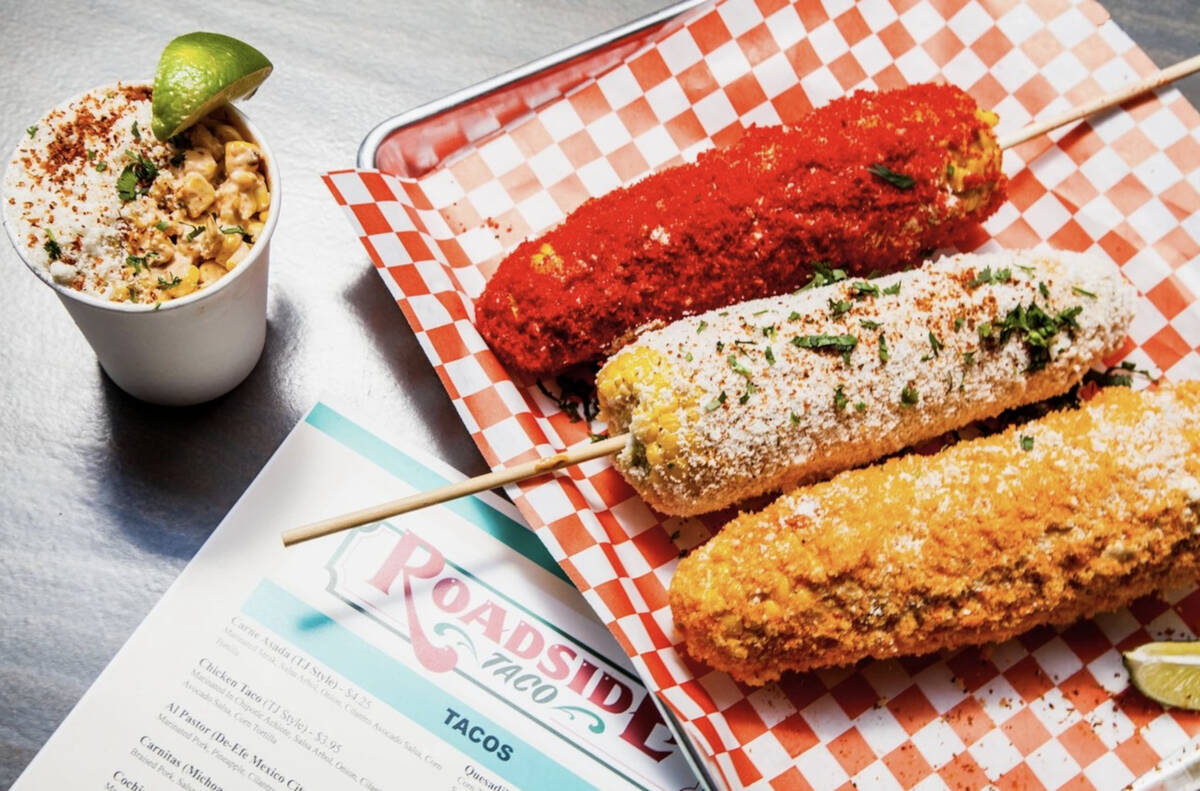 Street corn from Roadside Taco, opening in the Promenade food hall at Fontainebleau Las Vegas w ...