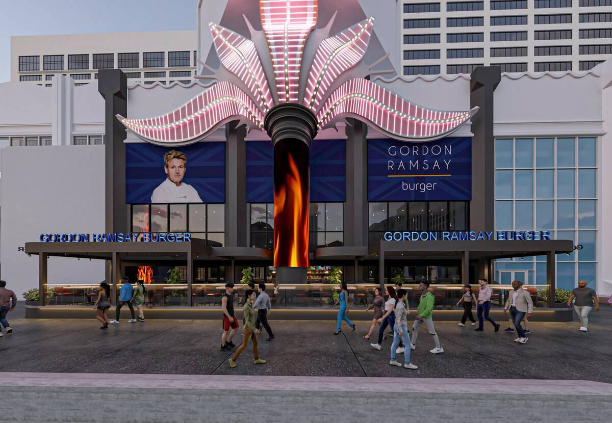 A rendering of the exterior of the Gordon Ramsay Burger planned to open in summer 2024 at Flami ...