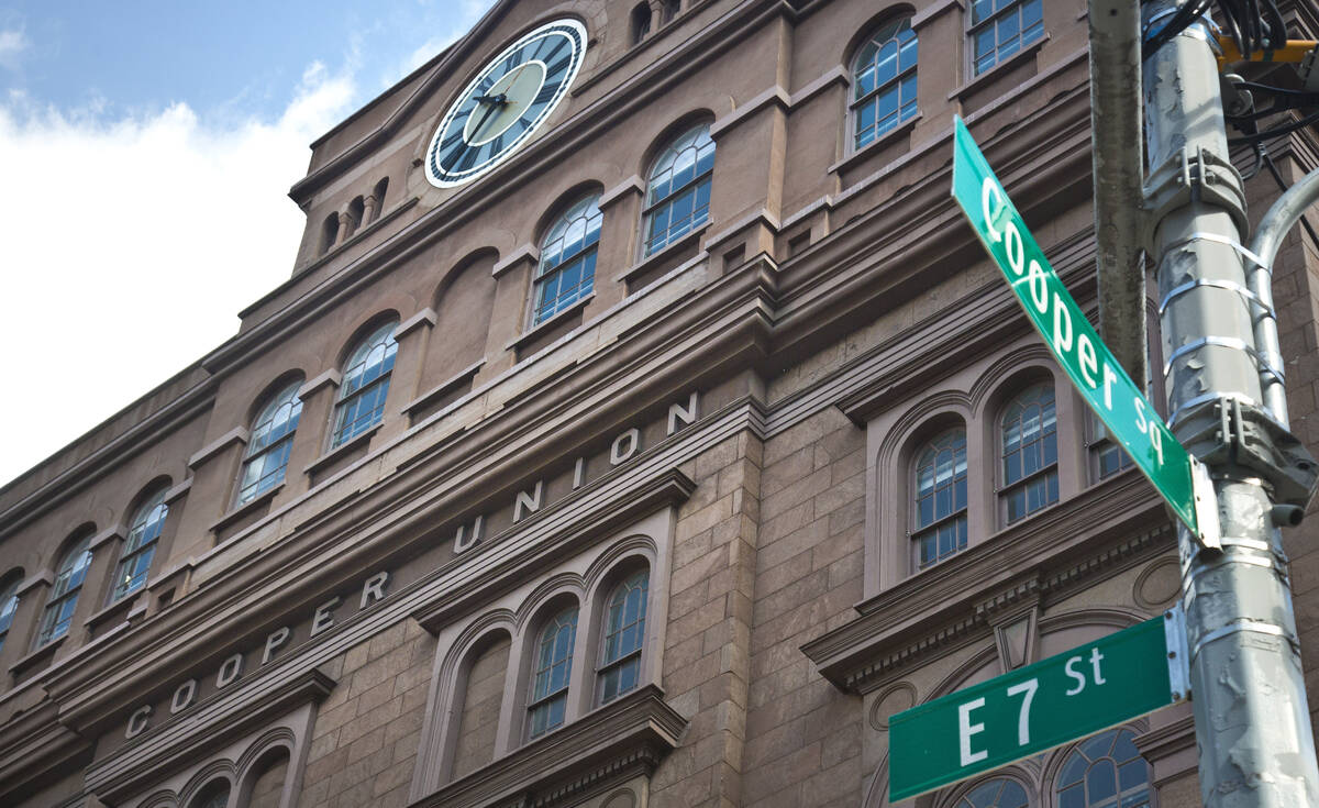 FILE - A detail of Cooper Union's Foundation Building shows its location in the East Village, T ...
