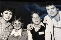 Jennifer and Loren Dale sitting with Donny and Marie Osmond during an early Candlelighters foun ...