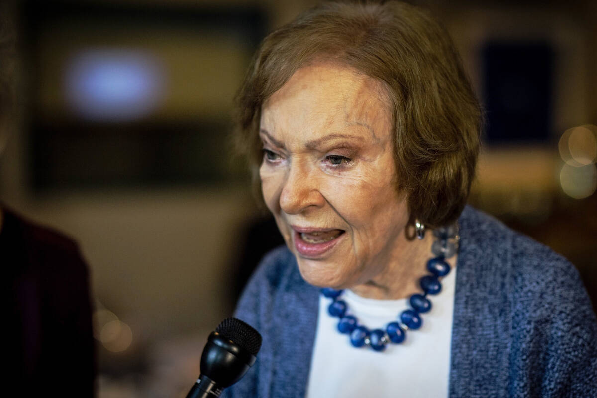 FILE - The former first lady Rosalynn Carter speaks to the press at conference at The Carter Ce ...