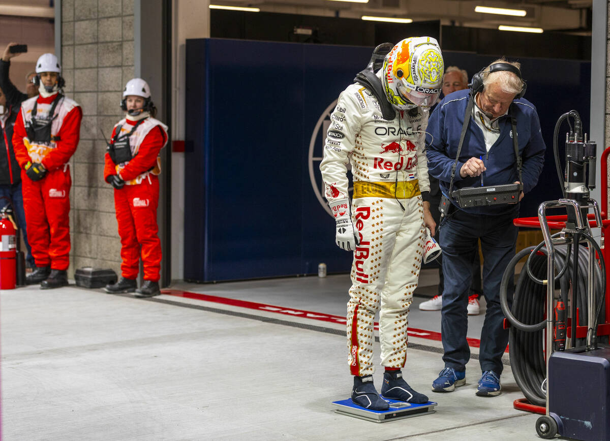 Red Bull Racing driver Max Verstappen is weighed in following the Las Vegas Grand Prix Formula ...