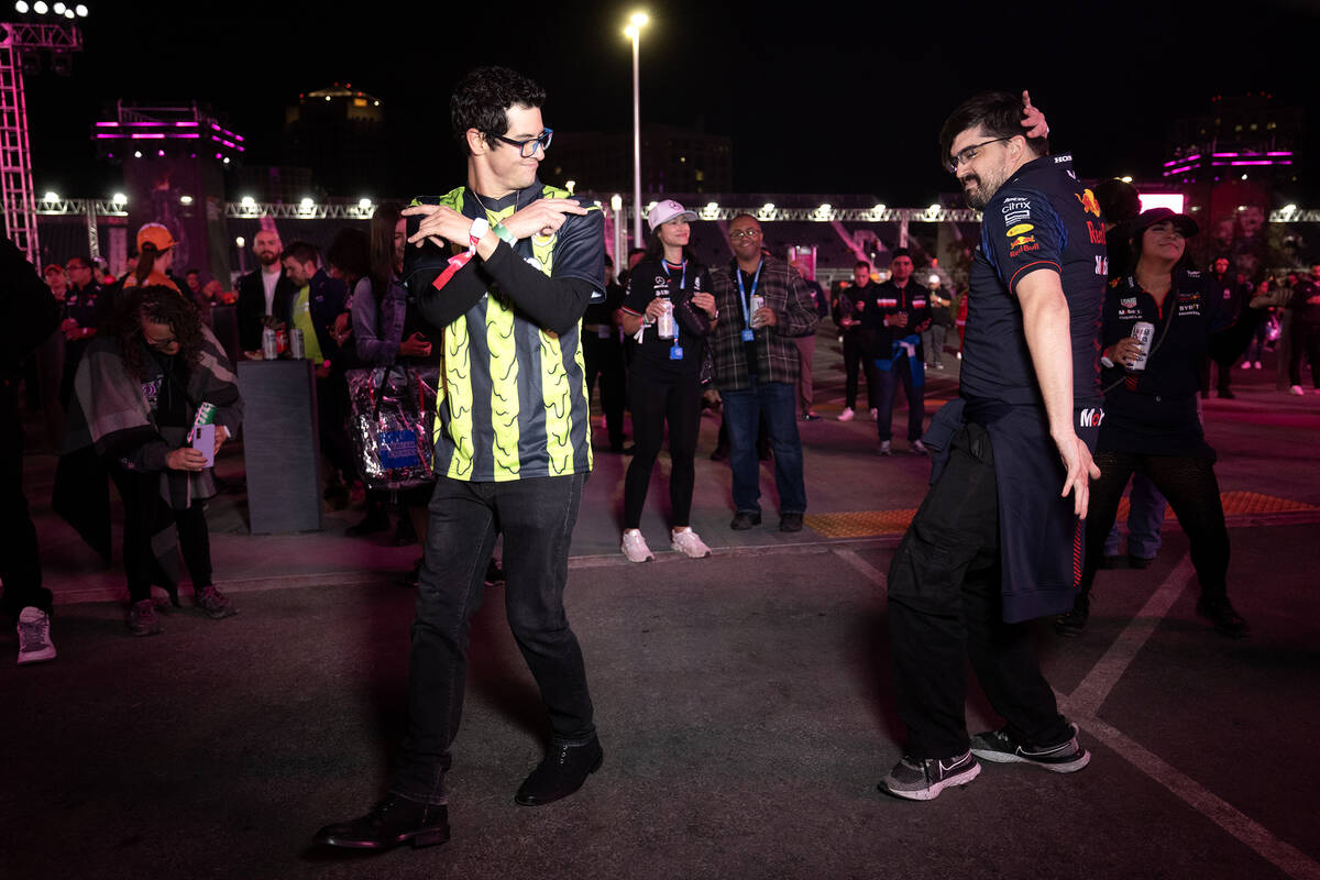 Fans dance to DJ TOKiMONSTA before the Formula One Las Vegas Grand Prix auto race on Saturday, ...