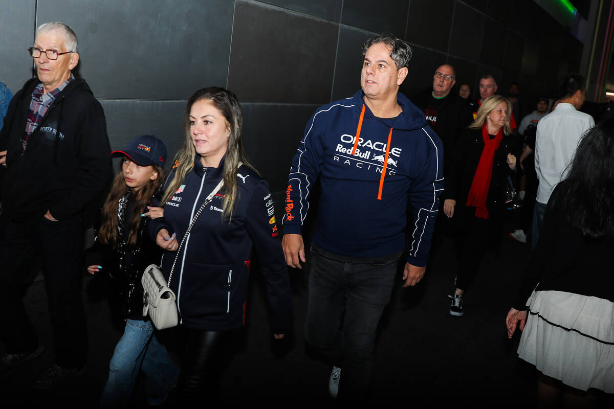 Formula 1 fans cruise the Strip prior to the final Formula 1 Las Vegas Grand Prix race on Satur ...