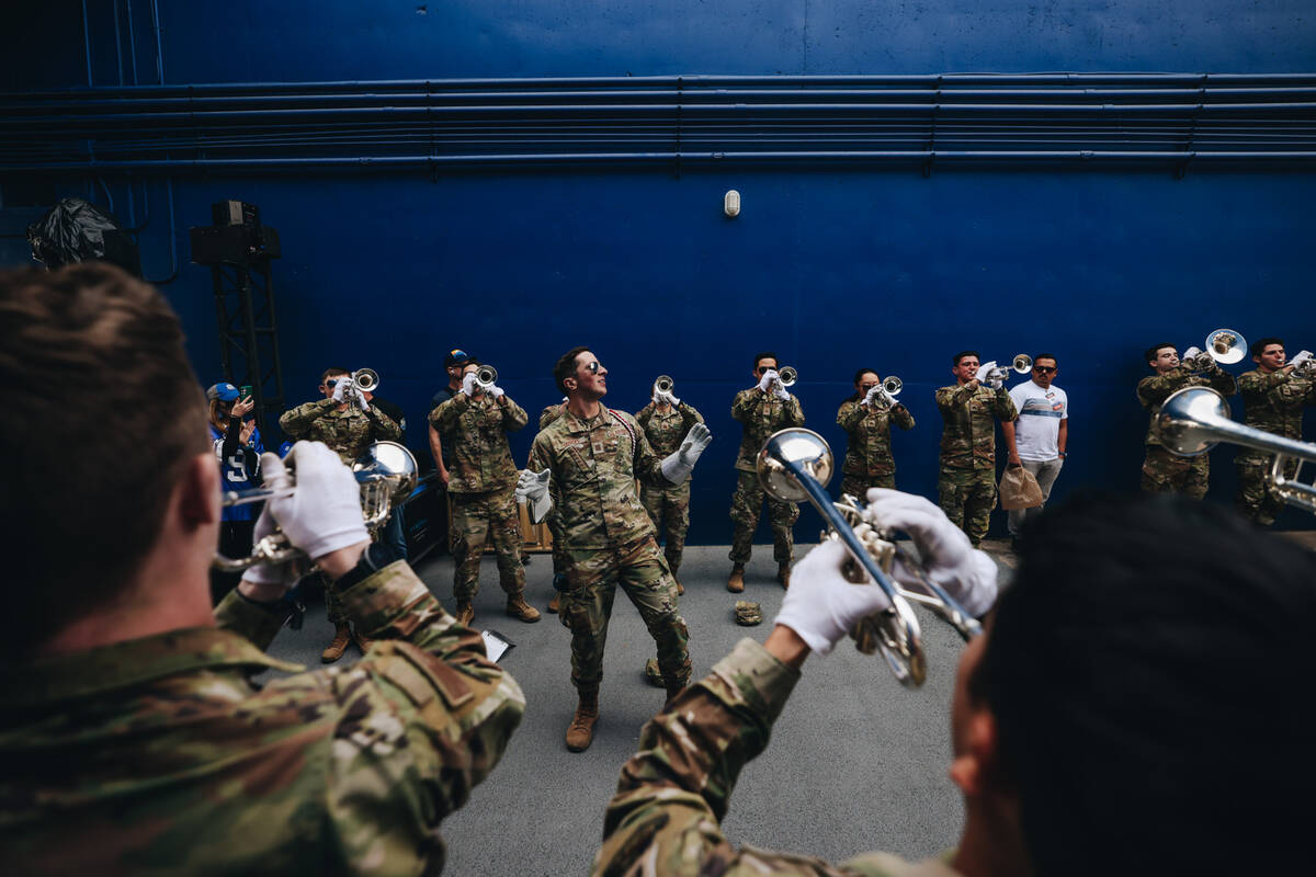 The Air Force band plays before a game against UNLV at Falcon Stadium on Saturday, Nov. 18, 202 ...