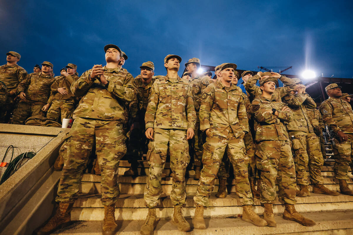 Air Force cadets watch the last minute of a game between UNLV and Air Force at Falcon Stadium o ...