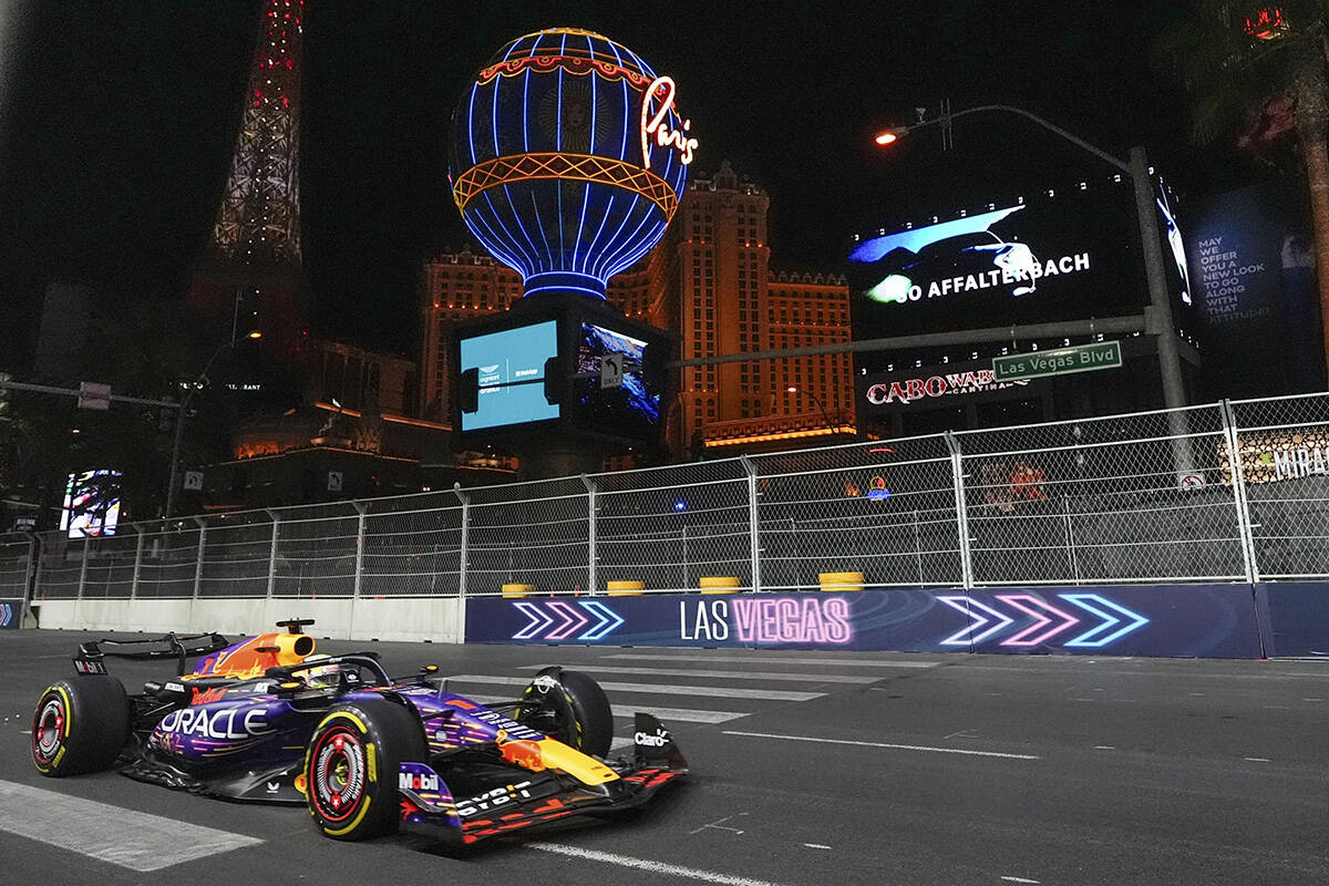 Red Bull driver Max Verstappen, of the Netherlands, drives during the second practice session f ...